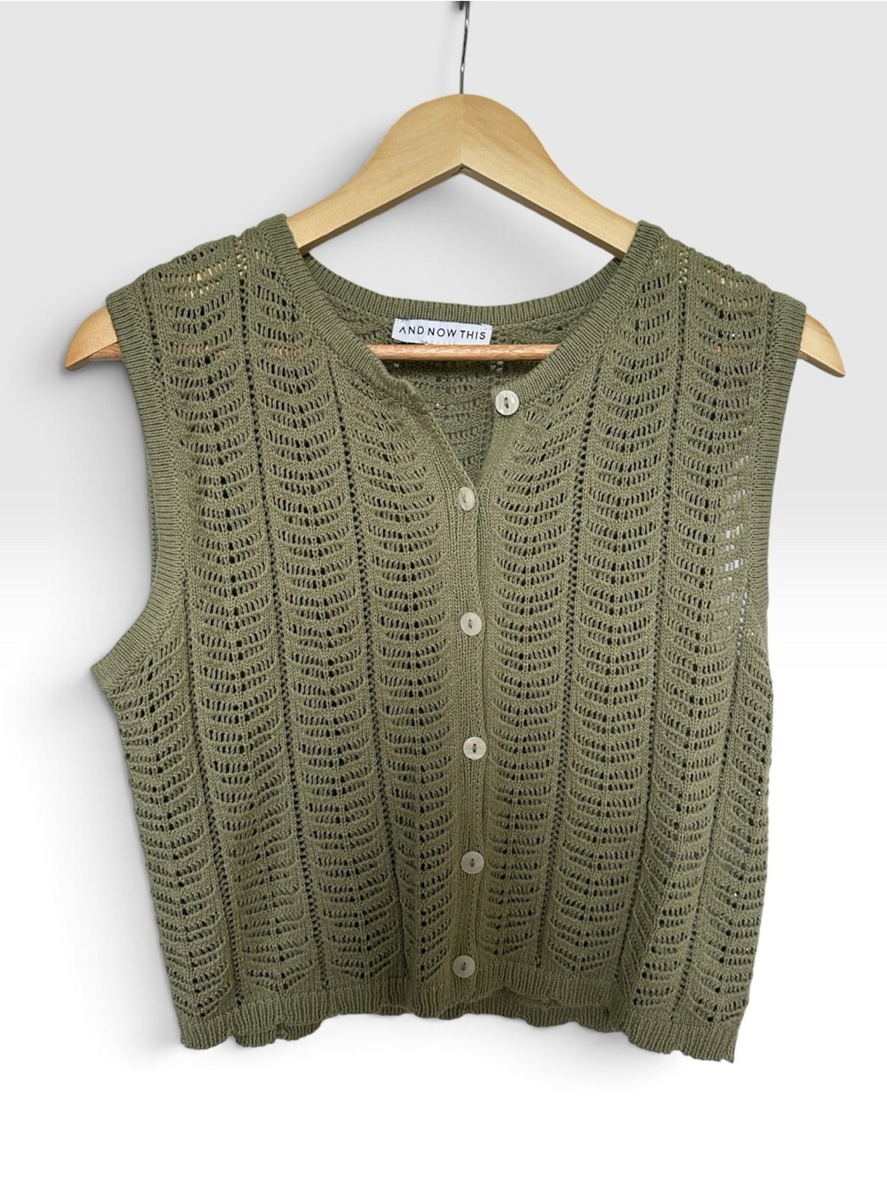 New Olive Green Vintage Inspired Crochet Button Up Sweater Vest S